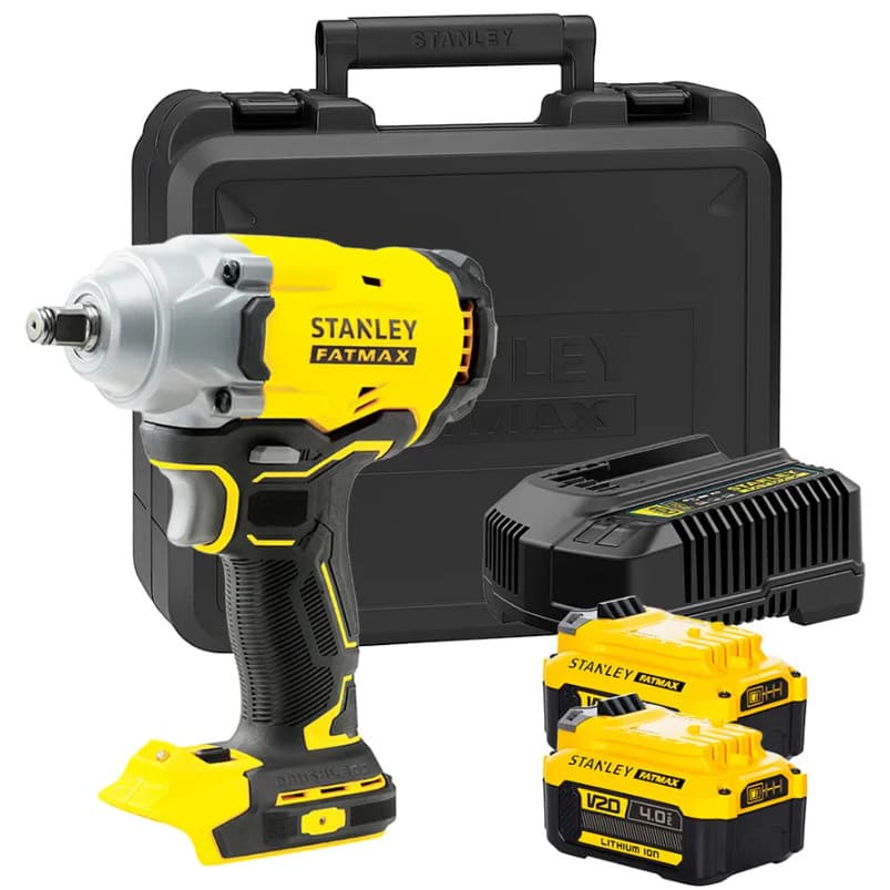 Chave de Impacto 1/2" Motor BL SBW920 + 2 Baterias Fatmax 20V 4Ah + Carregador + Maleta Stanley SBW920M2K-BR