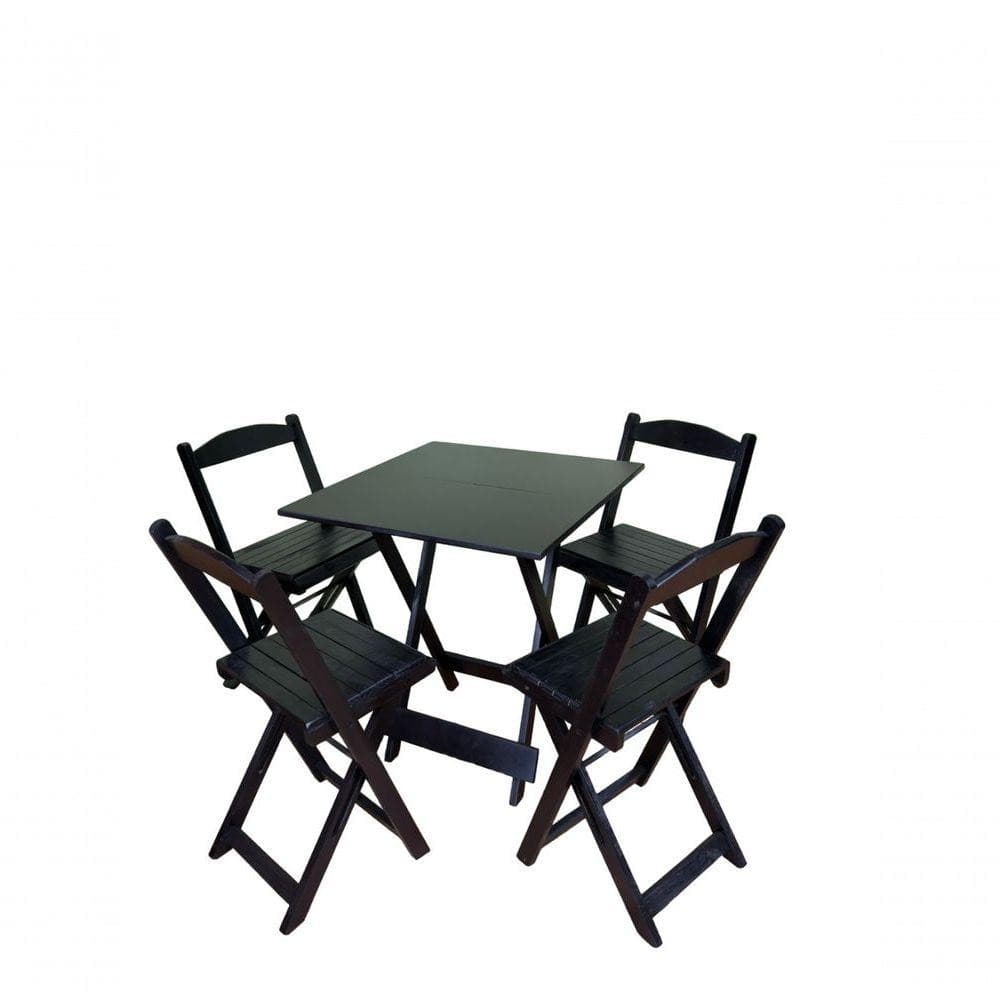 Conjunto Dobrável 70x70 Com 4 Cadeiras Preto