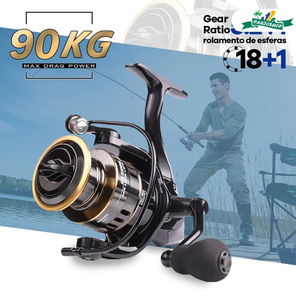 Molinete HE Série 1000-7000 Carretel em Metal Empunhadura EVA 10kg Limite Marítimo Oceânico