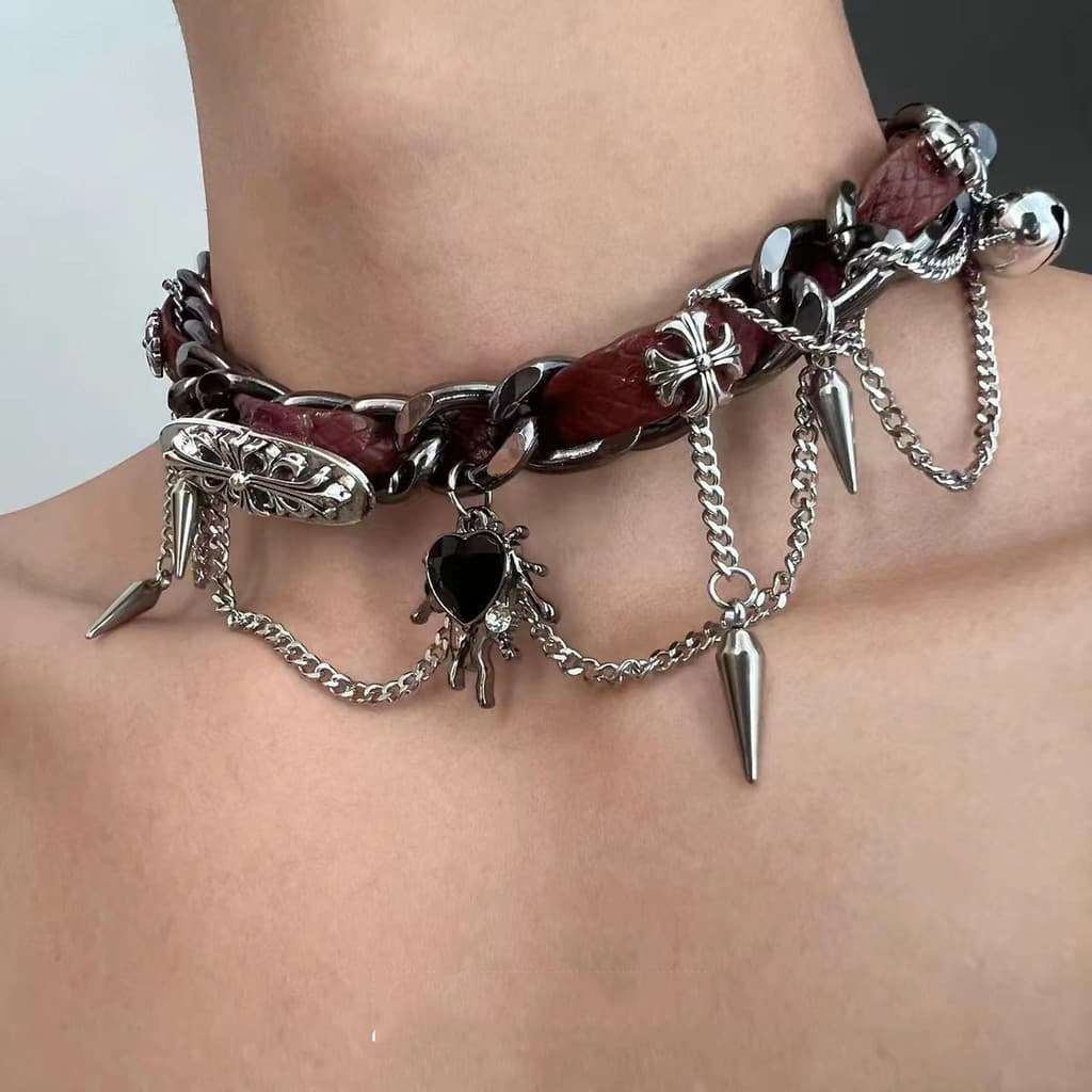 Europa e Estados Unidos enrolam rebites coleiras de couro Crook Punk Metal amor feminino y2k subcultural nicho design co