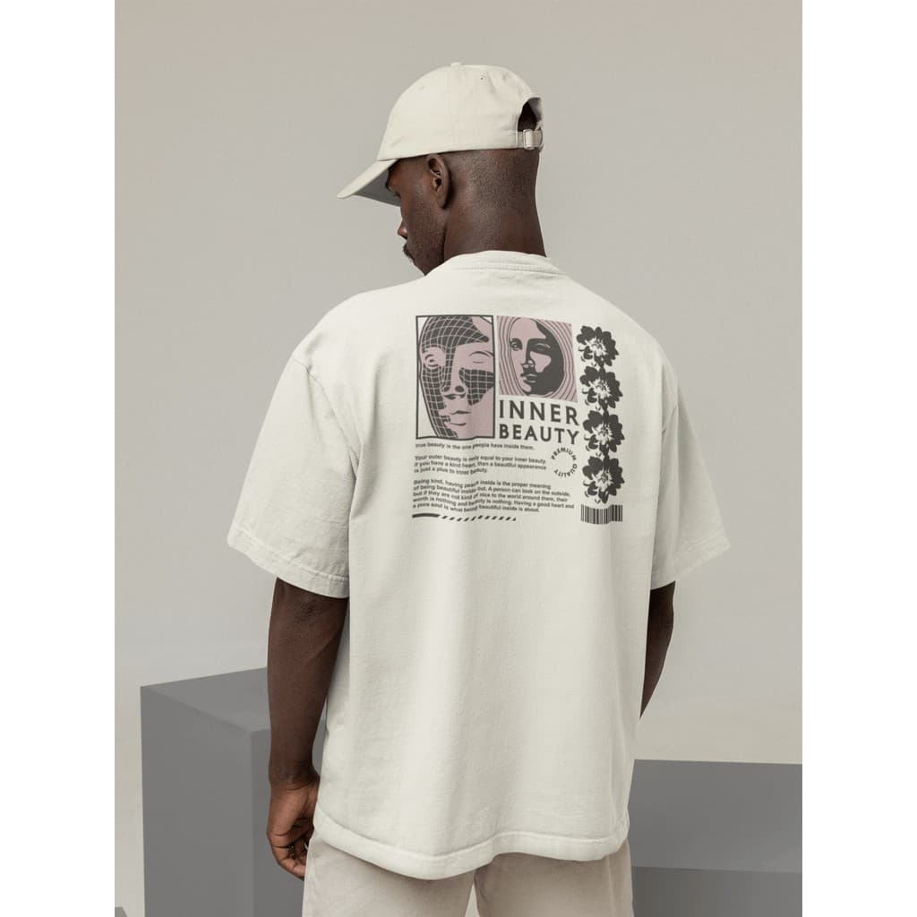 Camisa Camiseta Oversize Streetwear Masculino e Feminino Treino e Dia a Dia Preto e Off Whte Estampado - INNER BEAUTY