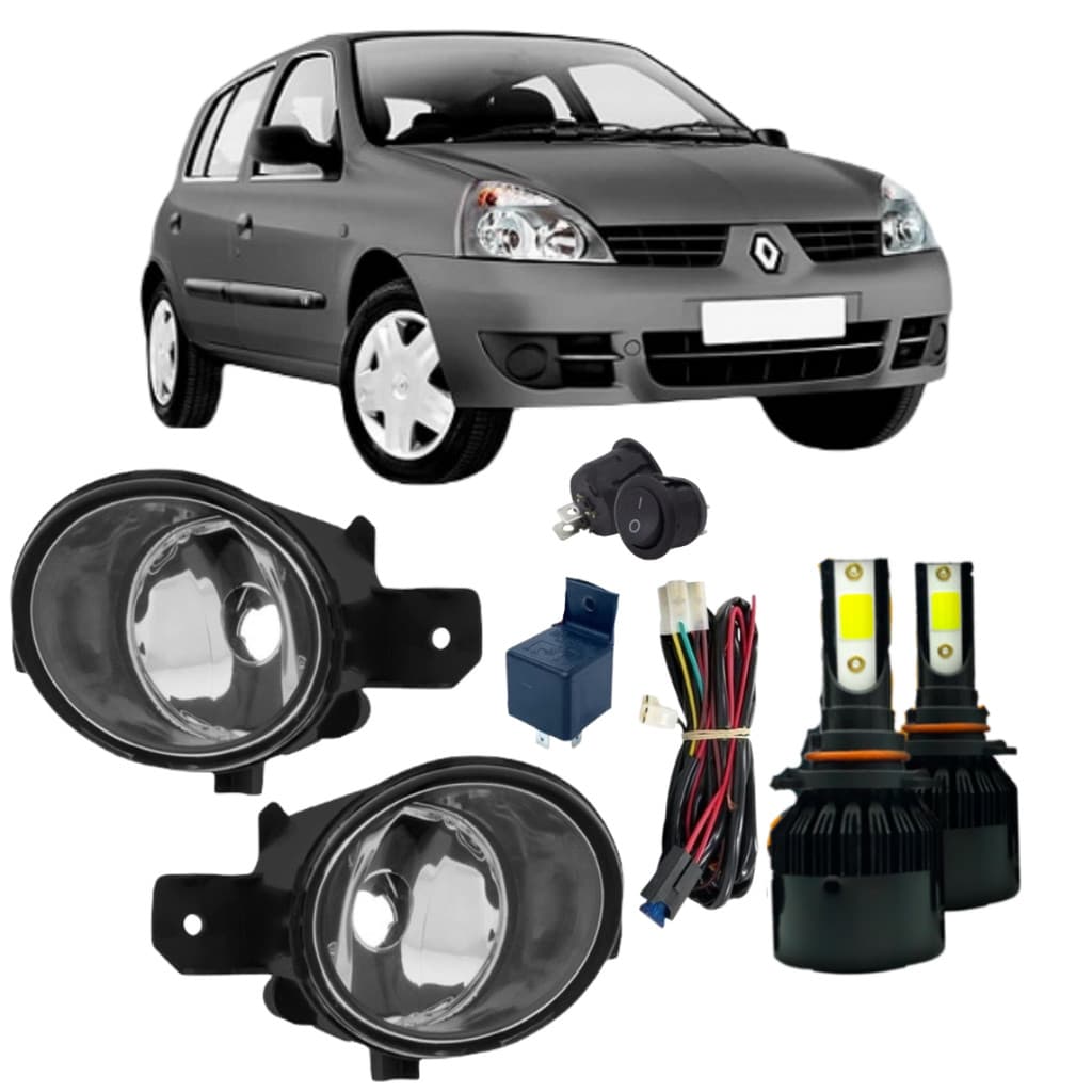 KIT FAROL DE MILHA CLIO HATCH 2003 A 2012 VIDRO + H11 LED