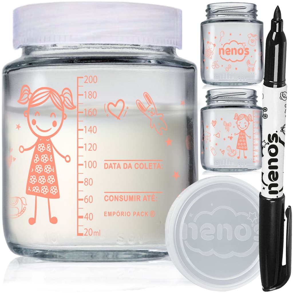 Potes de Vidro 240ml Armazenar Leite Materno ou Papinha, Tampa Plastica BPA-Free