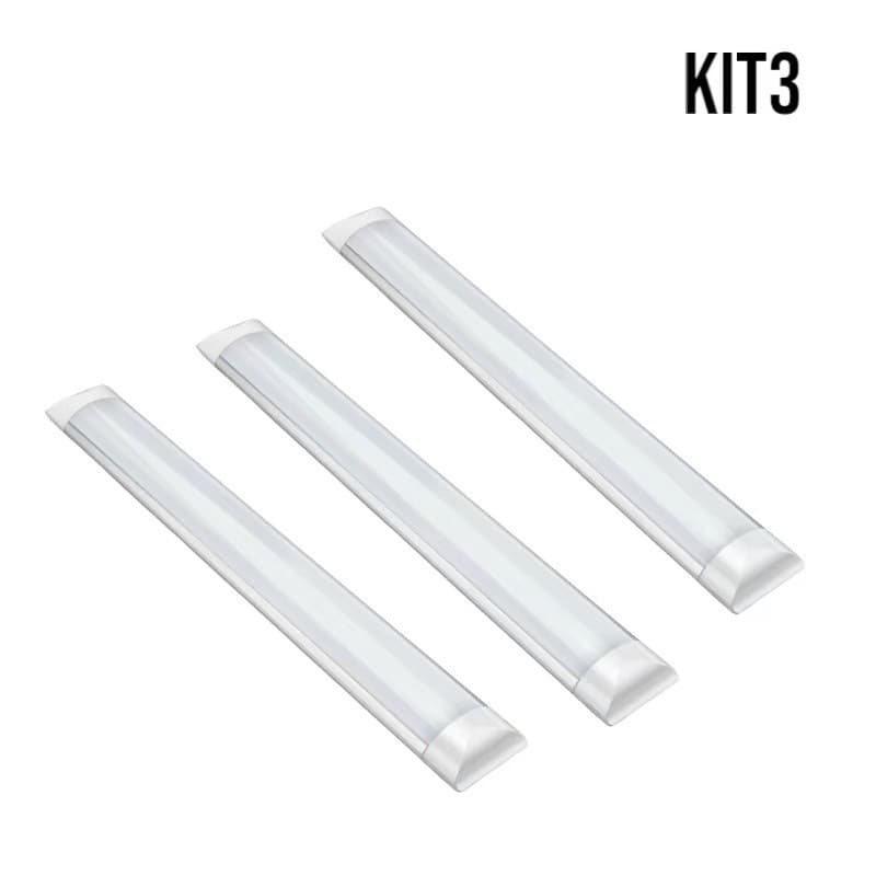 Kit 3 Plafon LED Tubular 60cm 20W | Ultra Slim Branco Frio Bivolt