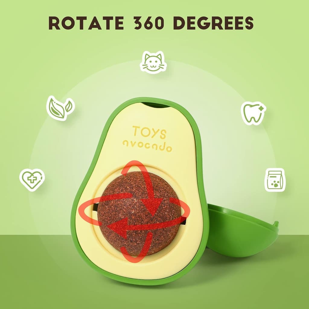 Brinquedo Interativo Catnip para Gatos – Bola Giratória com Abacate, Erva Natural e Fixação Adesiva