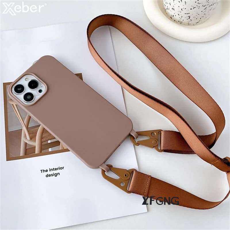 Crossbody Colar Cinta Cordão Fosco Silicone Caso Para iPhone 16 15 14 12 13 11Pro Max Capa À Prova De Choque