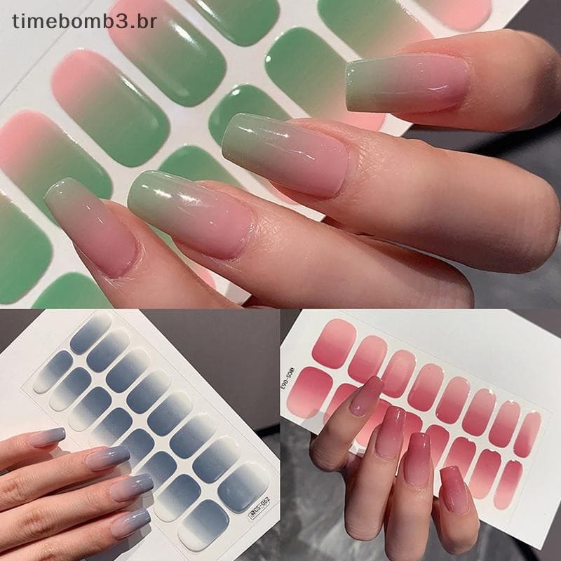 Prego 16 Pçs/Folha Semi-Cured Gel Unha Polonês Adesivo De Longa Duração Extensão Creme Decalque Do Capa Completa Gradien