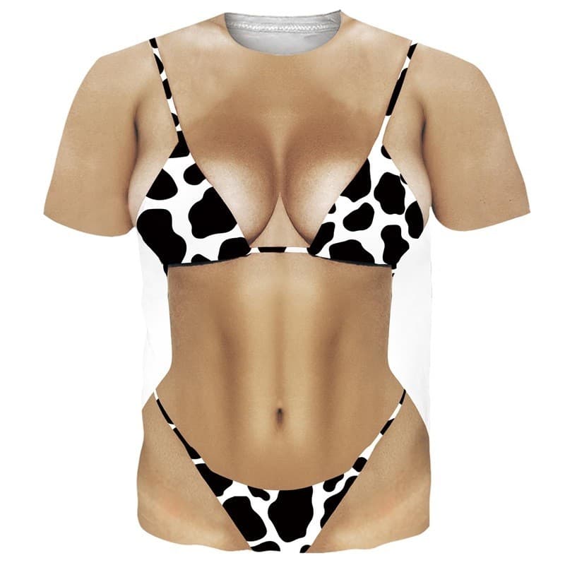 Impressão 3d Feminino Biquíni Gráfico Engraçado Camiseta Para Homens Manga Curta Oversized Casual Criativa Crewneck Cami