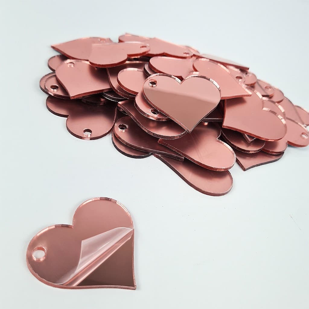Kit Mini Chaveiros Acrílico Corações Decorativos Espelhados 4,5cm