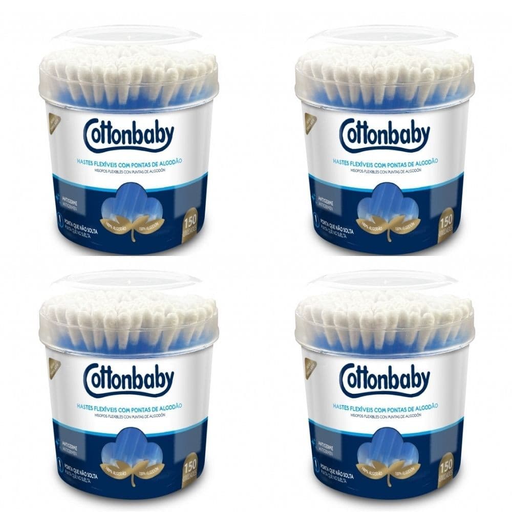 Haste flexível Antigerme Cottonbaby 4 potes com 150 unidades