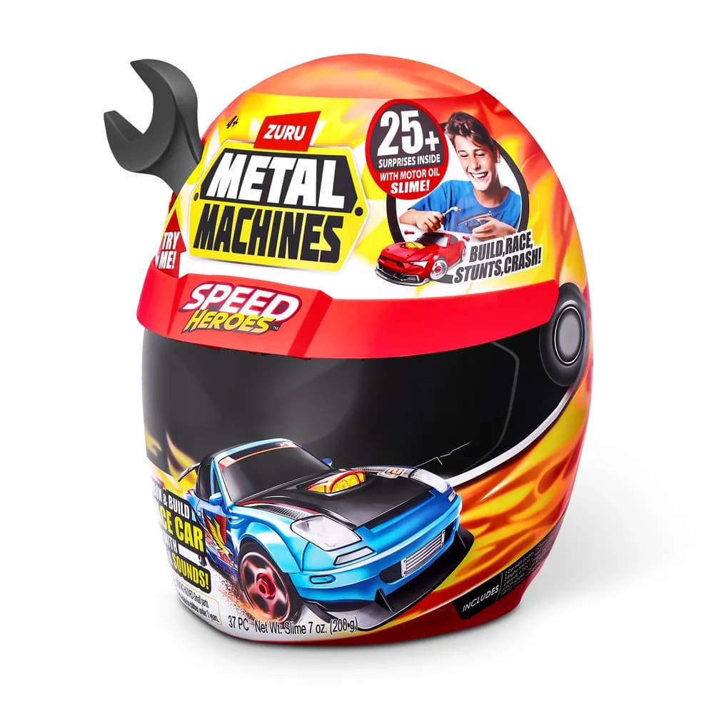 Capacete Metal Machines Speed Hero +25 Peças Com Carrinho Montável Colecionável Surpresa-