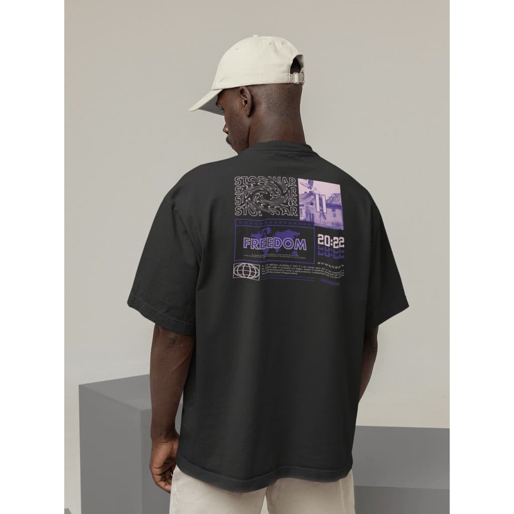 Camiseta Oversize Streetwear Masculino e Feminino 100% Algodão Treino e Dia a Dia Preto e Off Whte Estampado - ESTAMPA