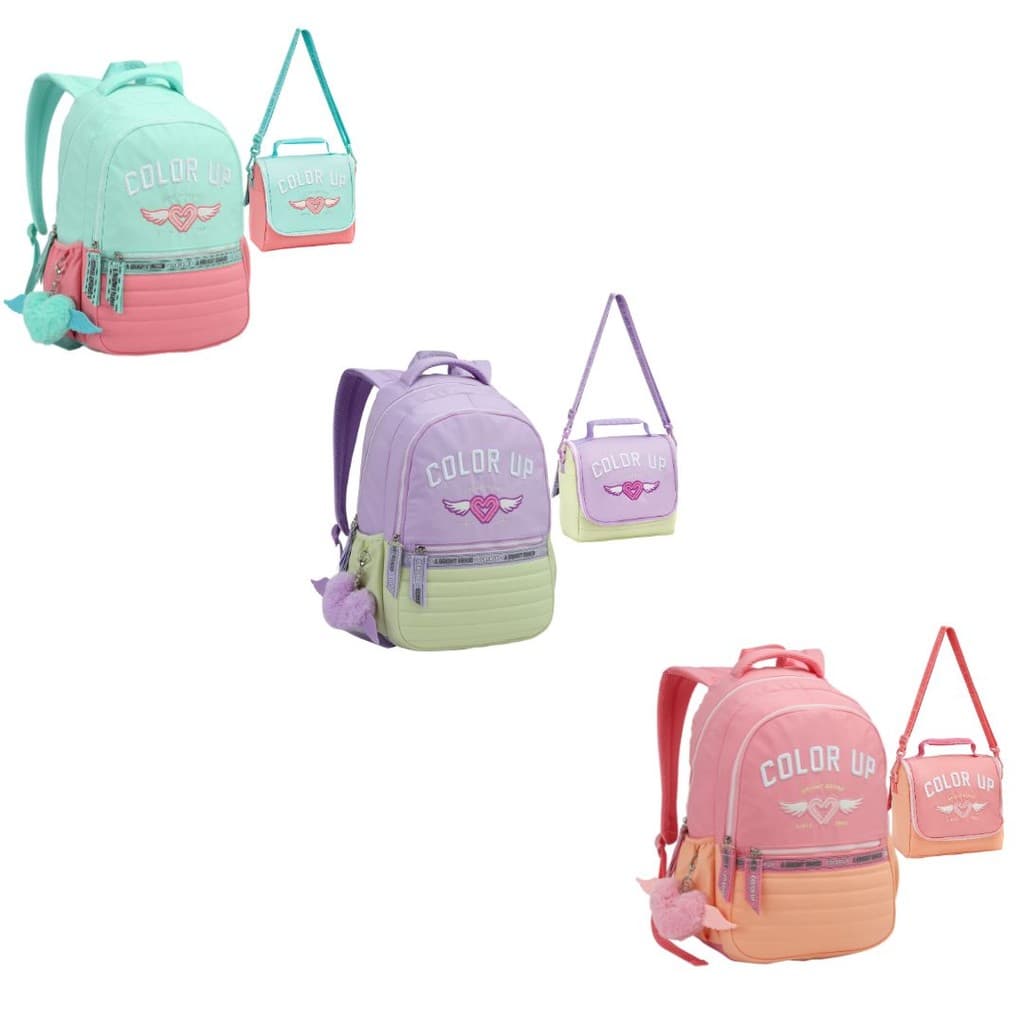 Kit Mochila Lancheira Escolar Feminina ColorUp Notebook