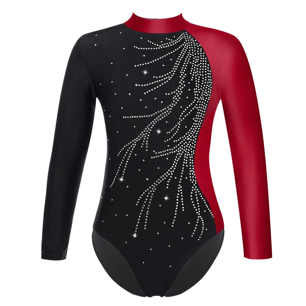 Aislor Crianças Meninas Mock Neck Manga Longa Brilhante Falso Diamantes Adornados Buraco De Fechadura Volta Ballet Dança