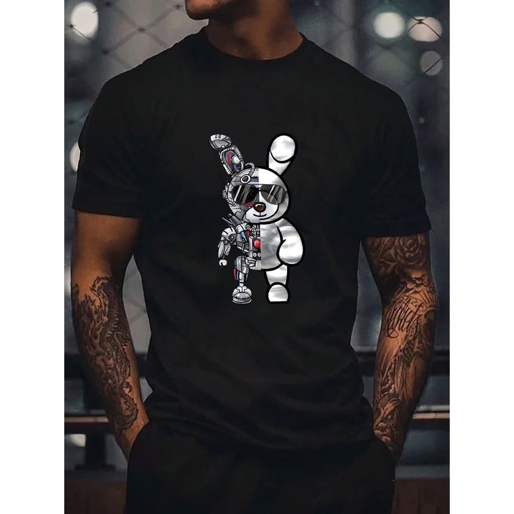 Camiseta Coelho Robotizado Streetwear Camisa Masculina 100% Algodão