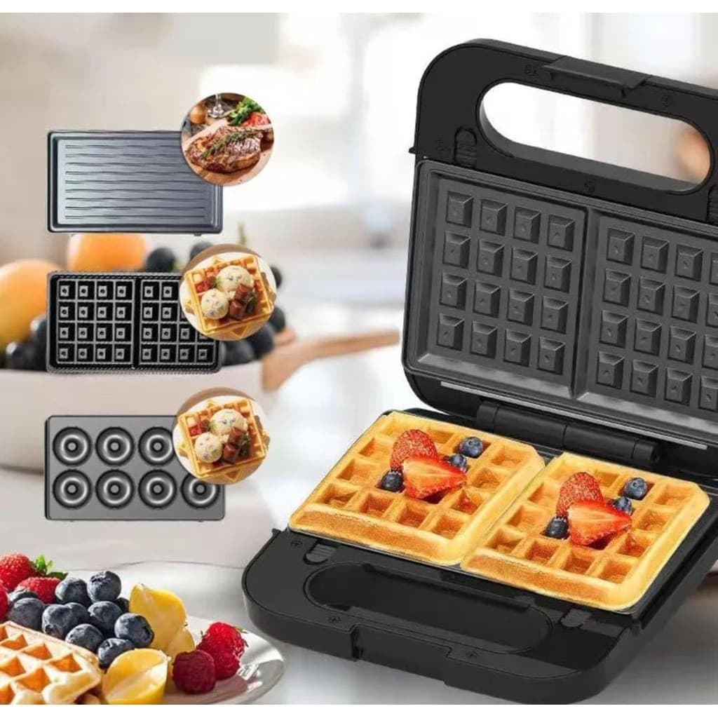 Máquina 3 em 1 Sokany – Sanduicheira, Grill e Donuts com Placas Removíveis - 127 Voltagem