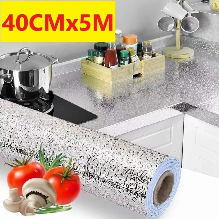Papel De Alumínio Rolo Adesivo 40CMx5M 3D Prova Da Água Para Cozinha Simples E Prático