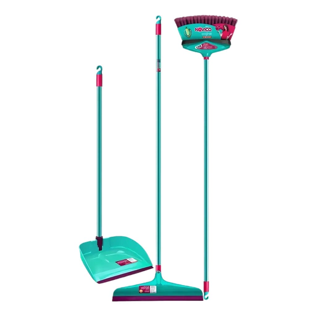 Kit Noviça Limpeza Premium Vassoura Multiuso Rodo Ballena 40cm Silicone Pá De Lixo Articulada