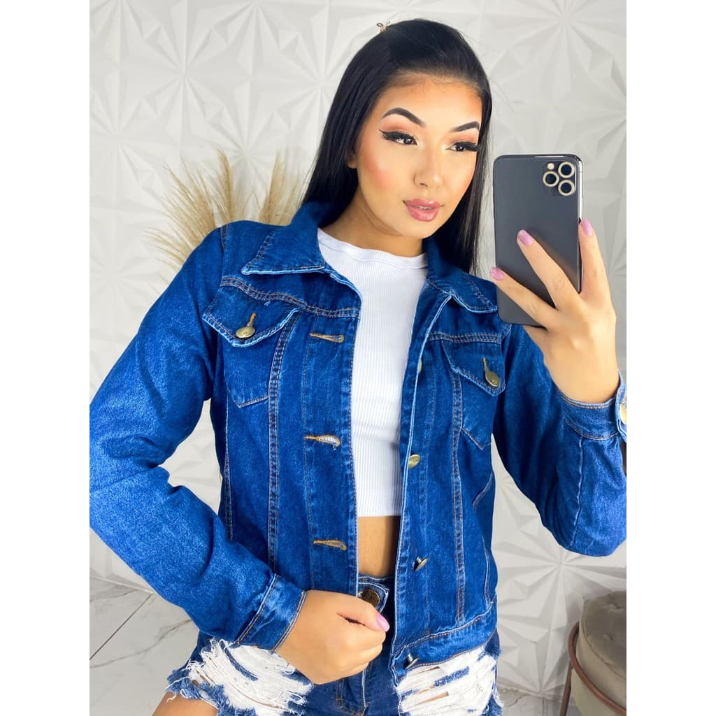 Jaqueta Jeans Feminina Casual com Barra Tradicional