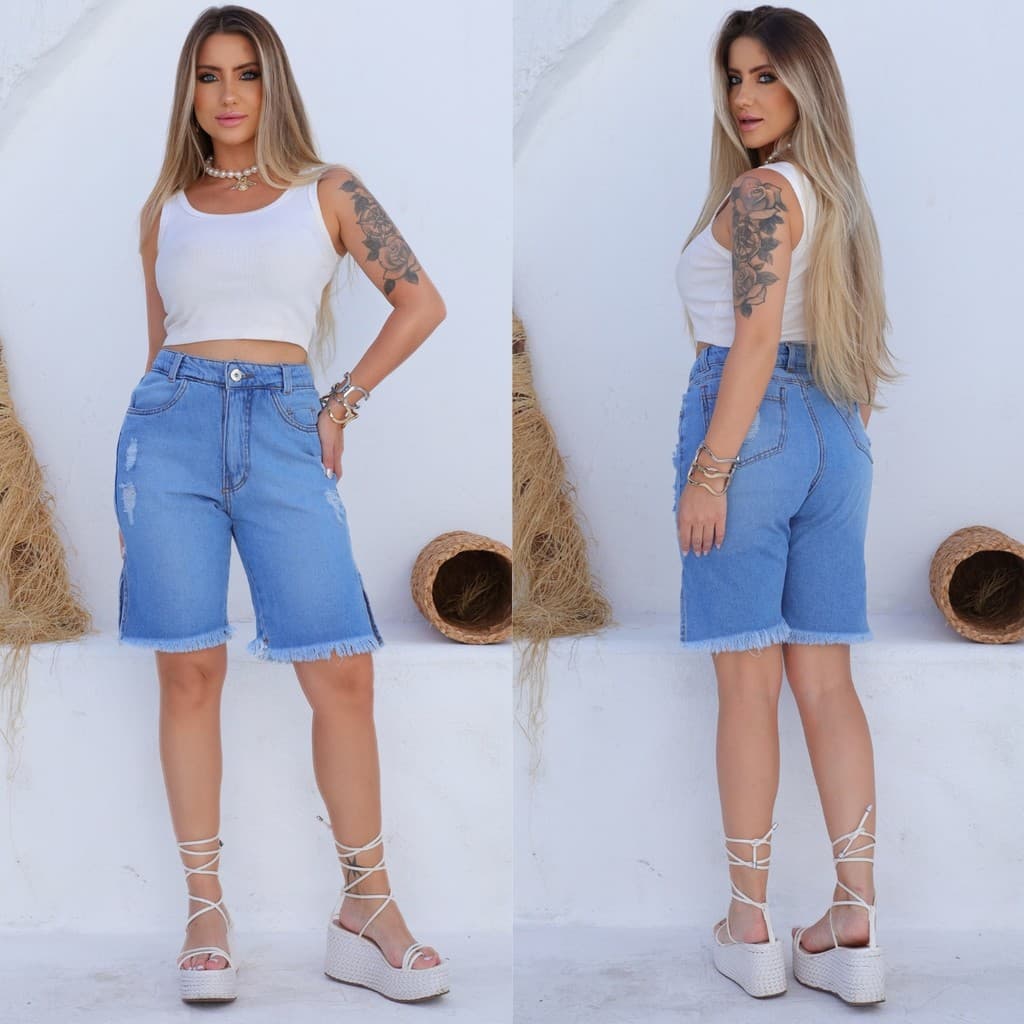 Short Bermuda Jeans Feminina Cintura Alta Modelo Jorts