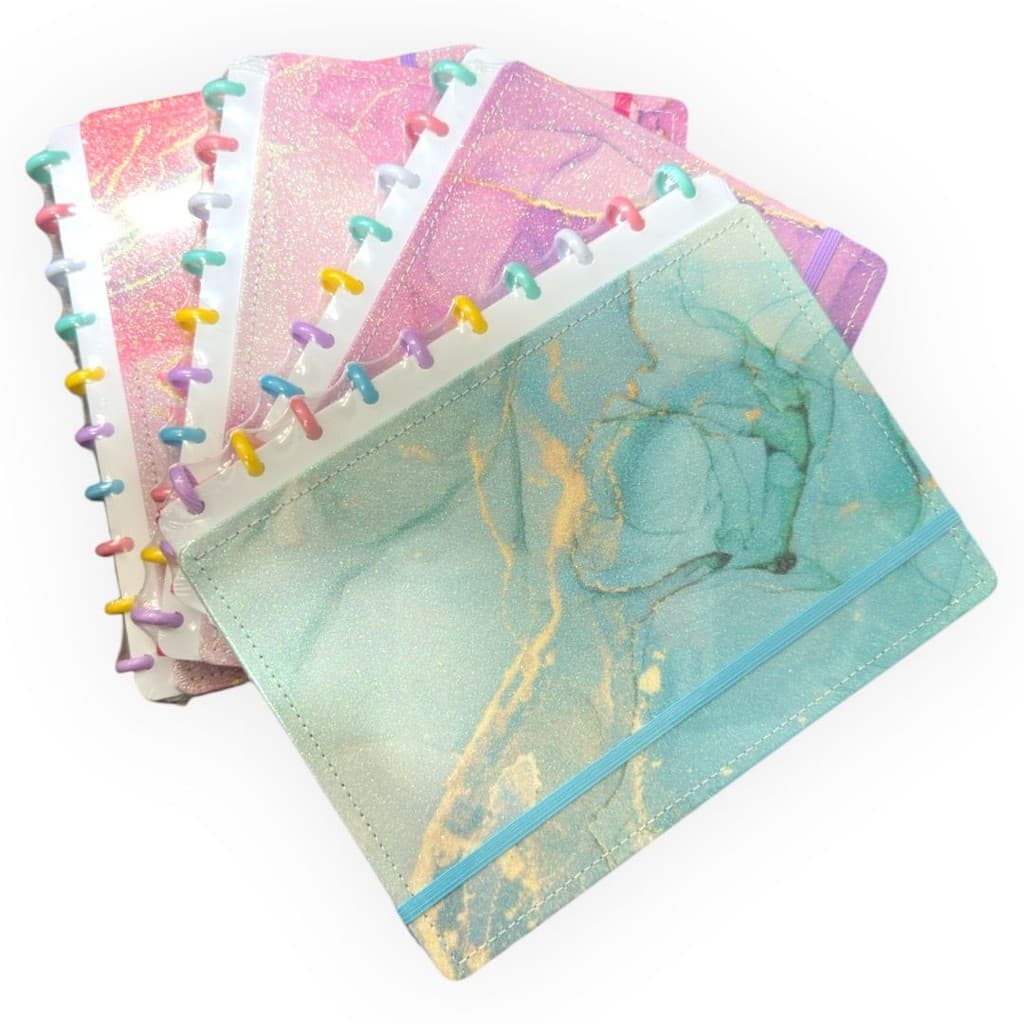 Caderno Inteligente 10 Disco Mármore Com Glitter 87 Folhas - Medio