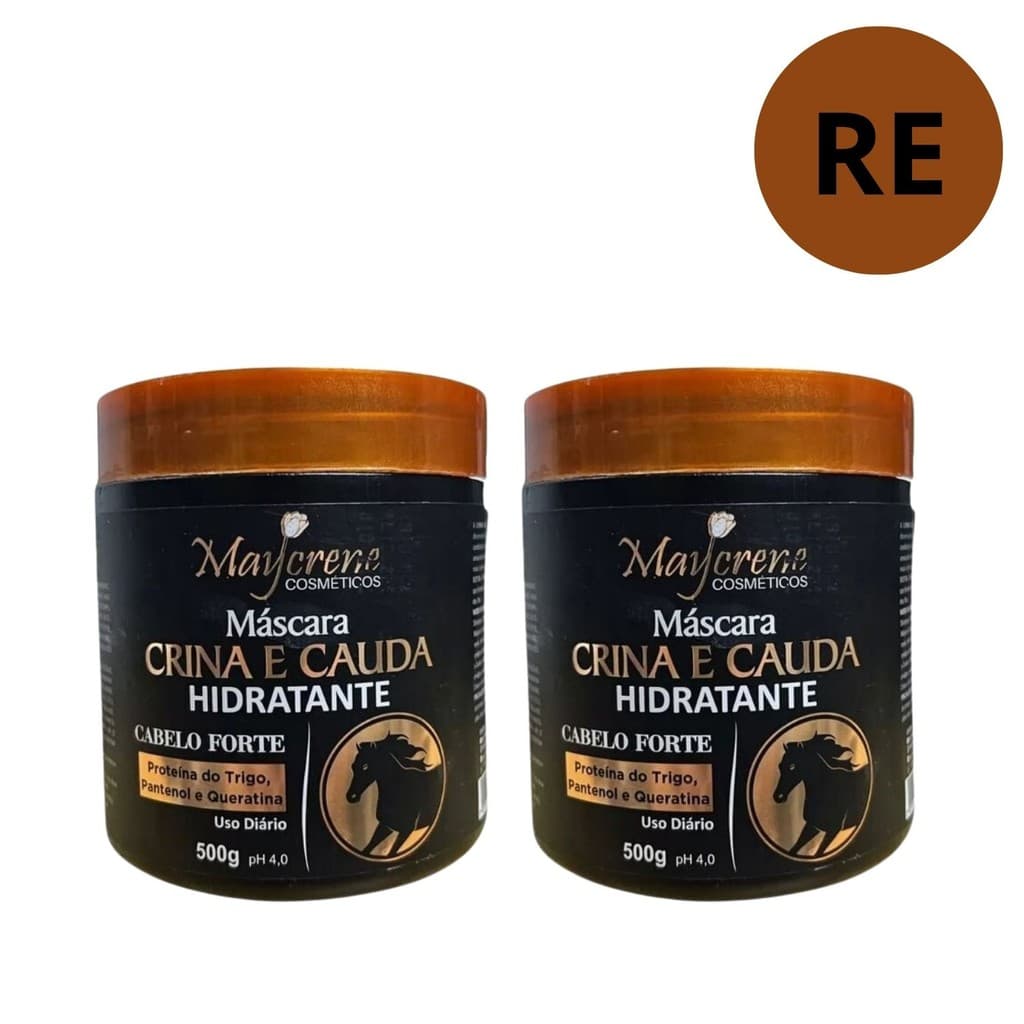 Kit 2 Máscara Crina E Cauda Maycrene 500g Força, Brilho e Crescimento a Pronta Entrega
