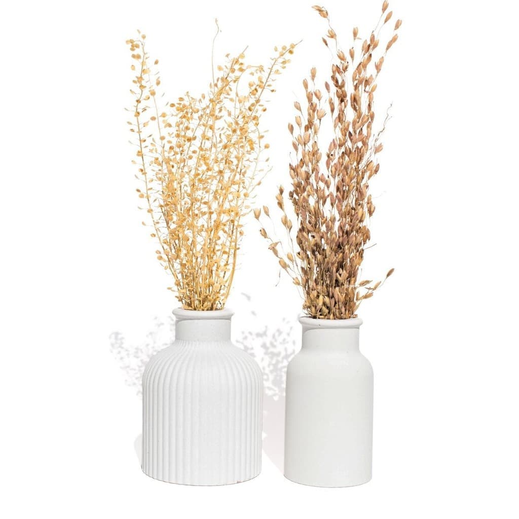 Vaso Decorativo Arranjo Garrafa Conjunto 2Pçs Modelo Listra e Lisa - Flores Inclusas