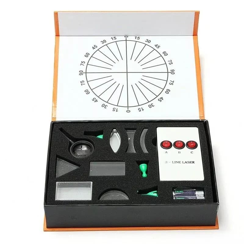 Kit Refrator Óptico Prisma Vidro Lupa Espelho Laser Física