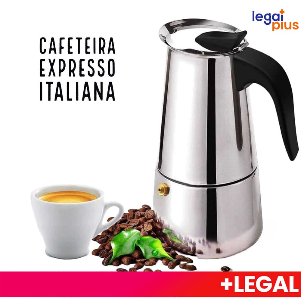 Cafeteira Italiana Inox 9 Xícaras - Expresso Profissional + Moka 4/6 Xícaras com Filtro de Alta Pressão