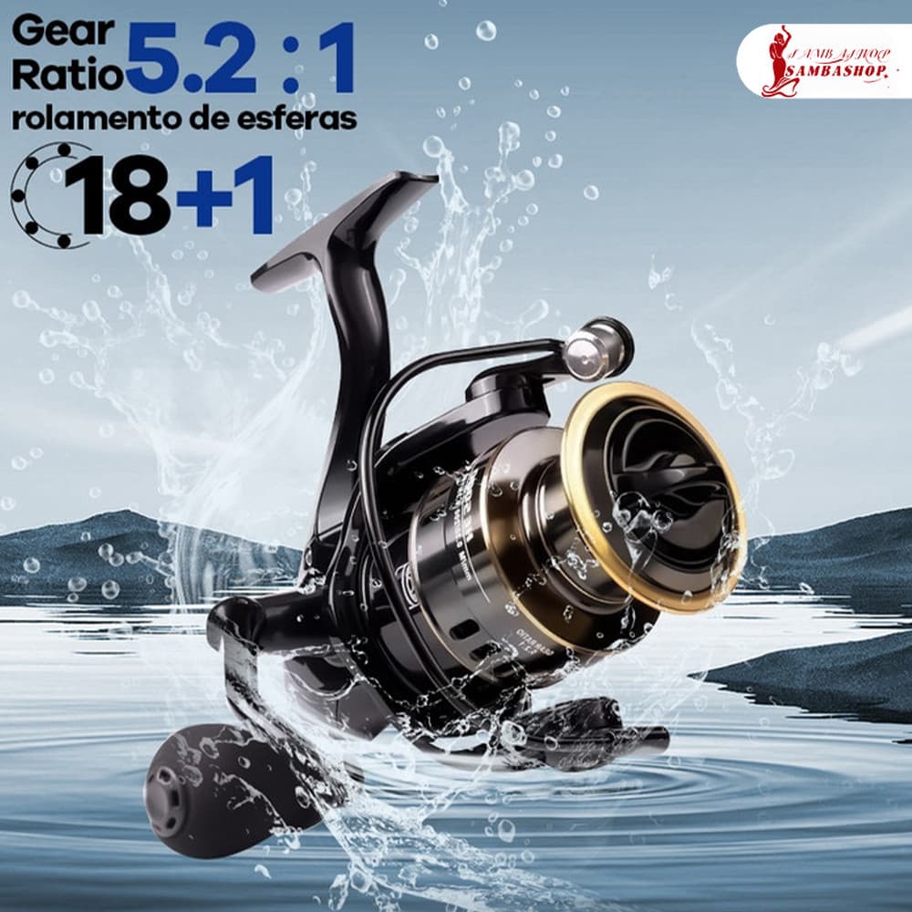 Molinete HE 1000-7000 com Carretel em Metal EVA 10kg Resistência Água do Mar Oceano Pesca Forte