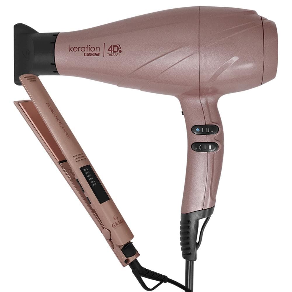 GA.MA ITALY Kit Secador Keration 4D e Prancha Elegance Led Keration Pro Bivolt