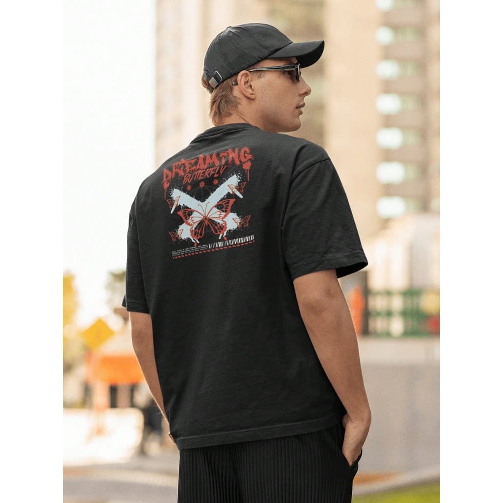 Camisa Camiseta Oversized Gola Alta Streetwear Masculino e Feminino Treino e Dia a Dia Preto e Off Whte Estampa DREAMING