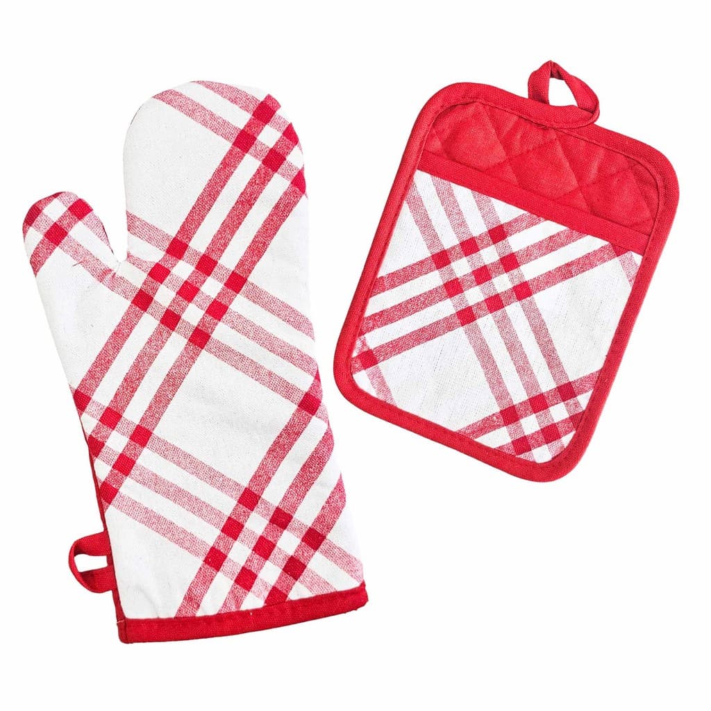 Kit 2 peças Luva Térmica e Pegador Vermelho Xadrez