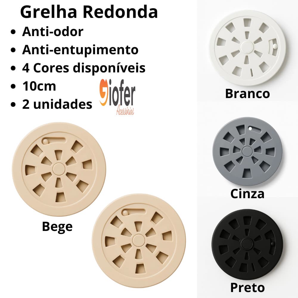 Kit 2 Grelhas para Ralo Redondo Rotativa Abre e Fecha Plástico Resistente 10cm