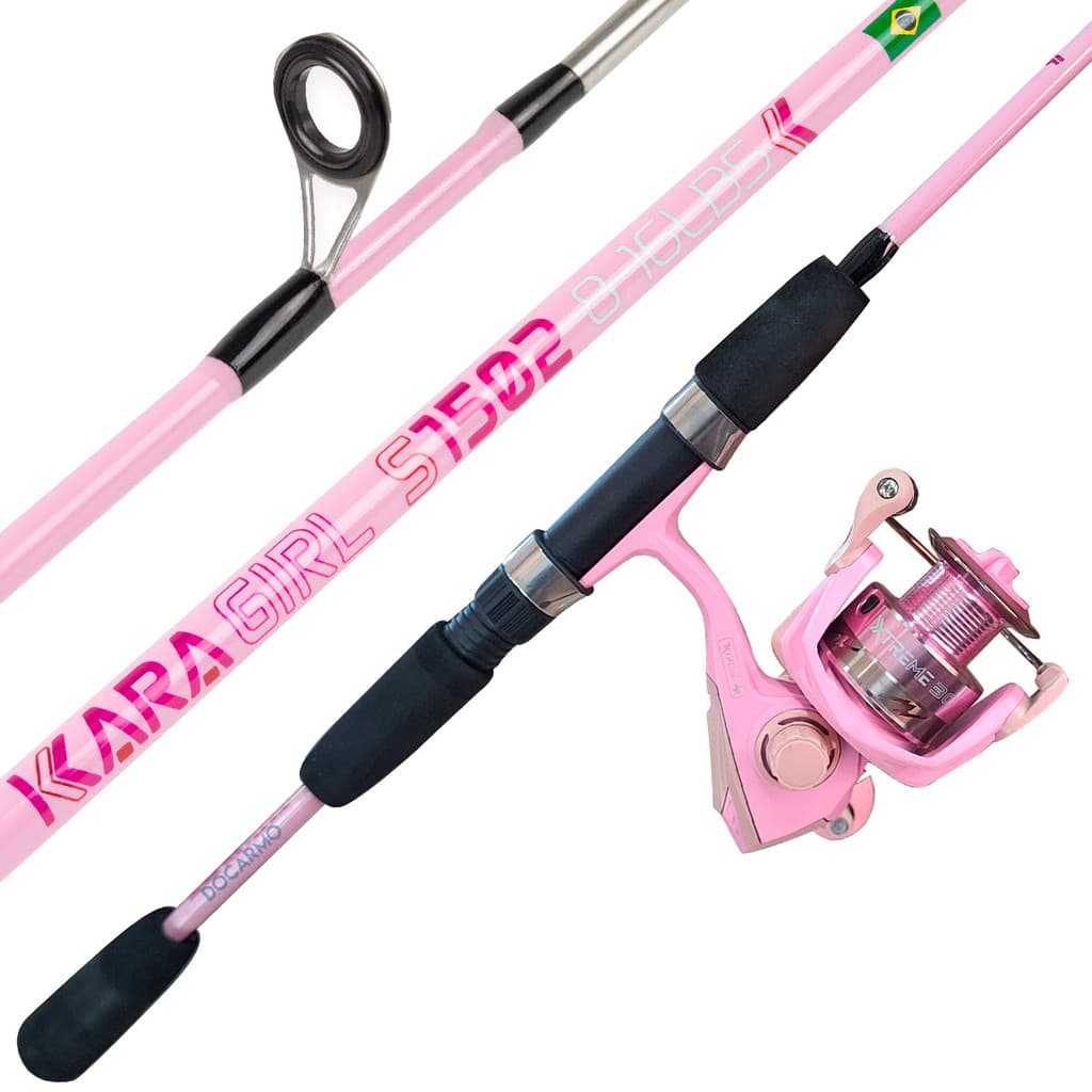 Kit Pesca Rosa Vara Albatroz 1,50m 2Pts + Molinete Alumínio