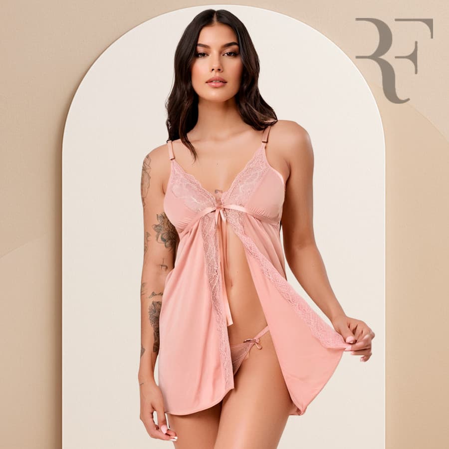 Camisola de Renda Luxo ABertura na Frente + BRINDE Calcinha combinando