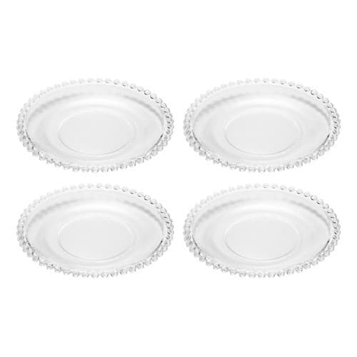 Conjunto 4 Pratos de Vidro Sobremesa Rasos Petisco Refeição Lanche Transparente 20cm Wolff