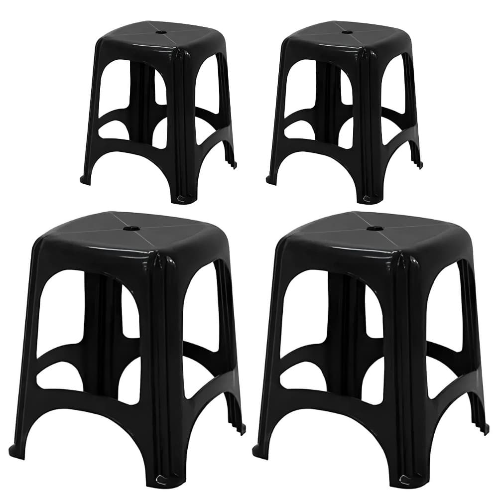 Jogo 4 Peças Banquetinhas Plástico Resistente Cor Preto