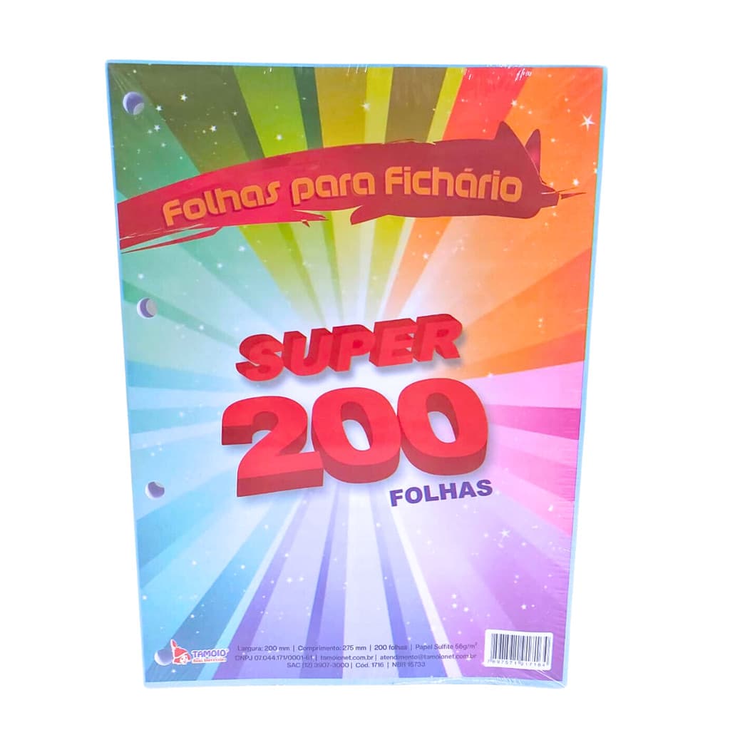 BLOCO DE FOLHAS PARA FICHARIO 200 FOLHAS SUPER