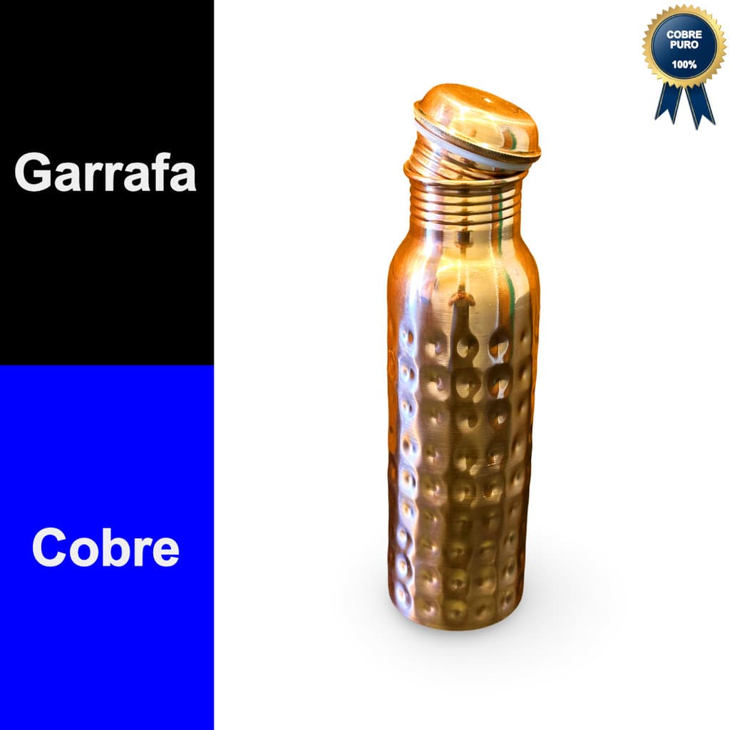 Garrafa de Água Cobre Puro Ayurveda Yoga Martelada - 800ml