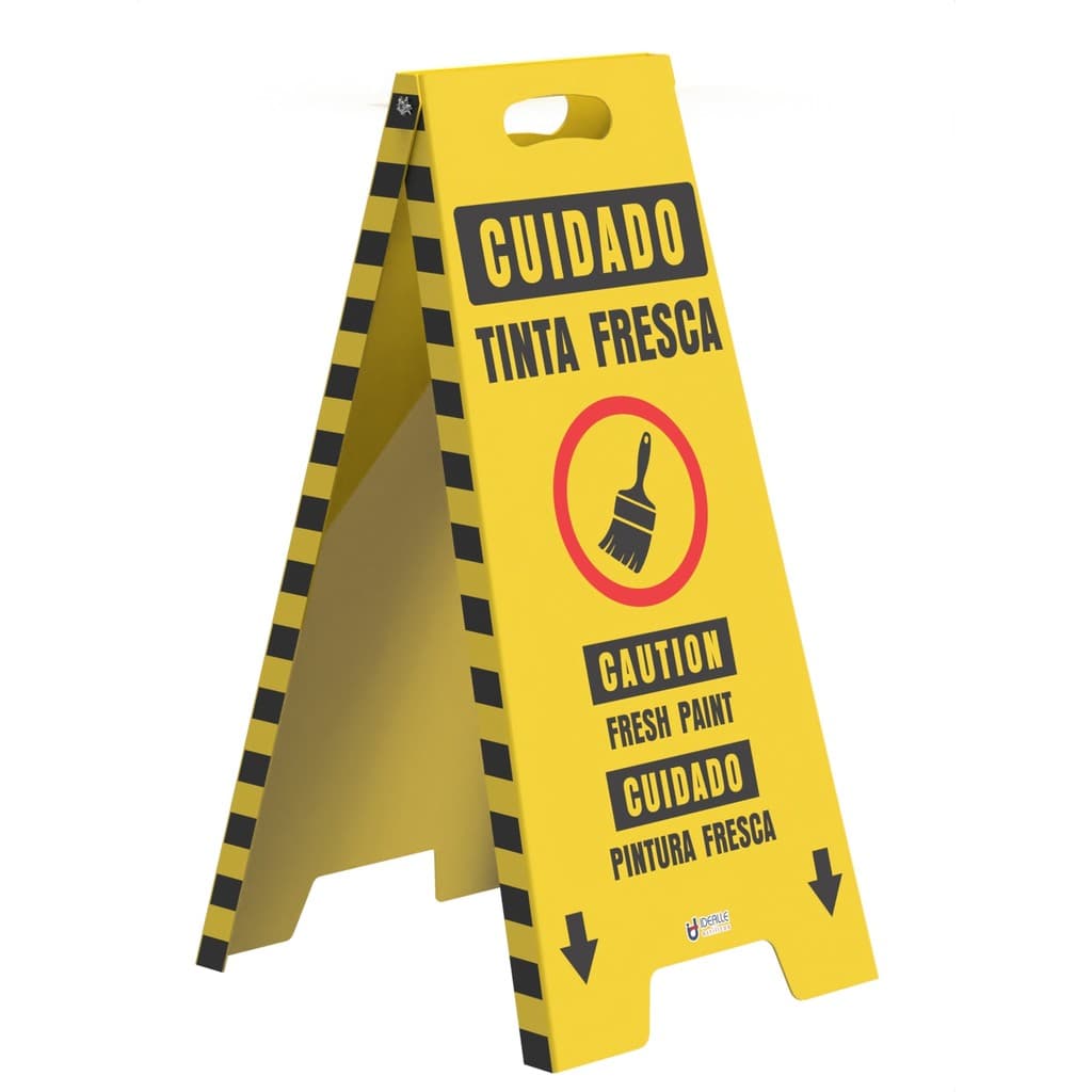 Cavalete De Sinalização Cuidado Tinta Fresca - Trilíngue