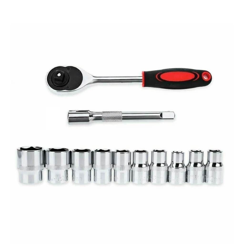 Jogo Soquete Sextavado 1/4 Catraca 13 Peças 4 a 13mm com Extensão