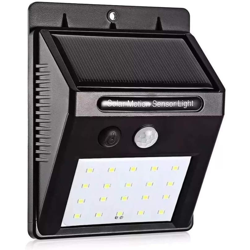 Luminária Refletor Balizador Solar Ledo 20 Leds 5W Sensor de Movimento Branco Frio
