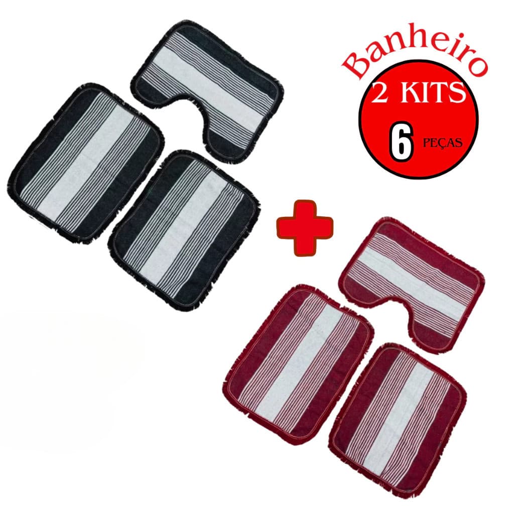 Tapete De Banheiro Liso Listrado Preto Rosa Kit Banheiro Completo Moderno Decoração Vaso Sanitário
