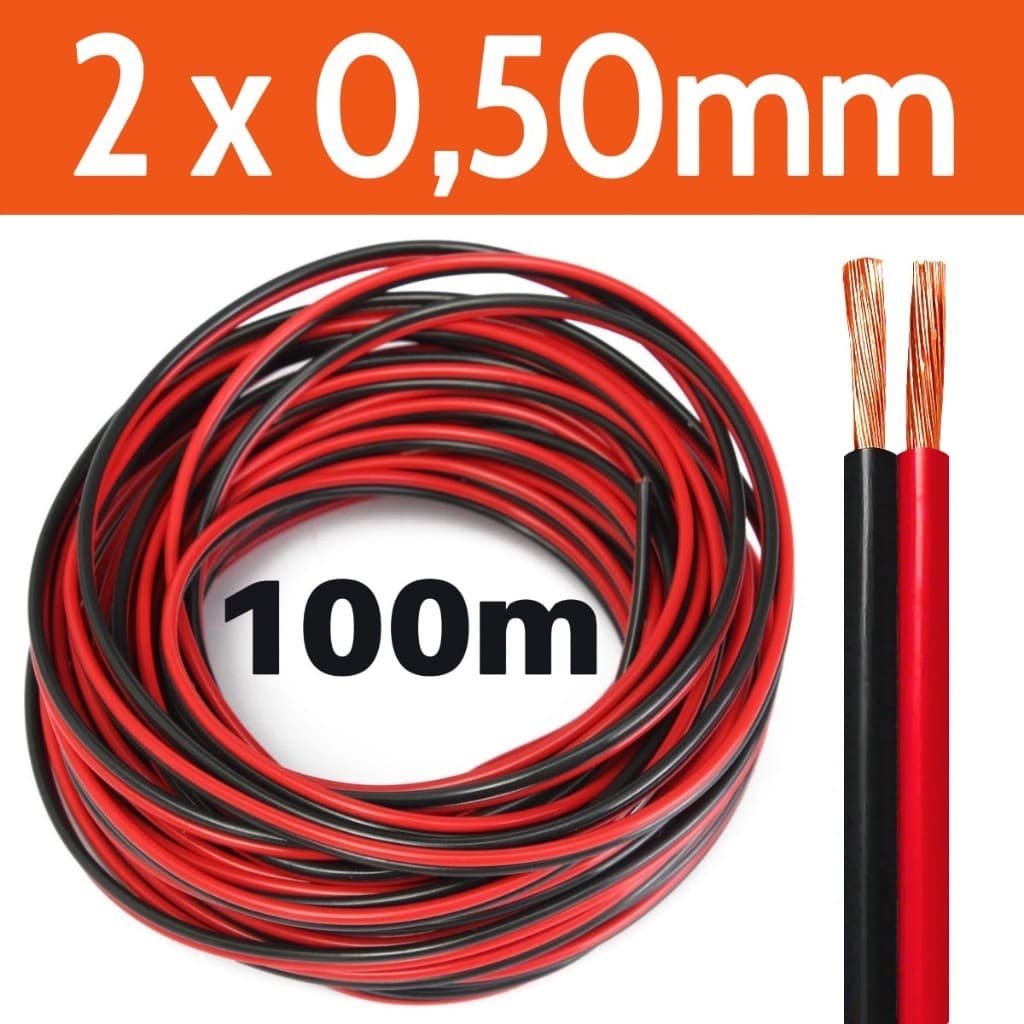 Rolo 100m Cabo Som Automotivo 0,50mm Bicolor Fio Alto Falante Flexível Resistente P/ Instalação Som