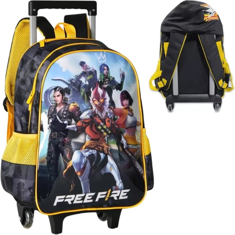 Mochila Escolar com Rodinhas Infantil Jogo Free Fire Clio