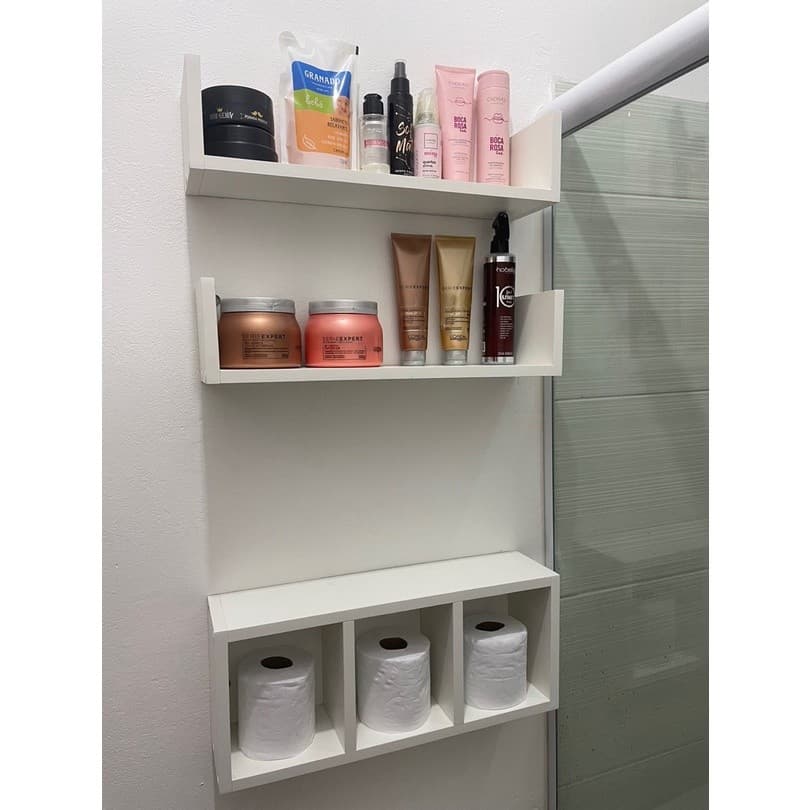 Kit 2 Prateleiras + 1 Nicho Colmeia Para Decoração De Banheiro Mdf Branco Tx  100% MDF