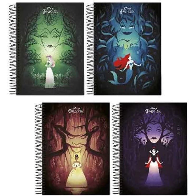 Caderno Espiral Universitário Disney Princesas e Vilas Jandaia Star School 10 Matéria 160 Folhas Capa Dura Personagens