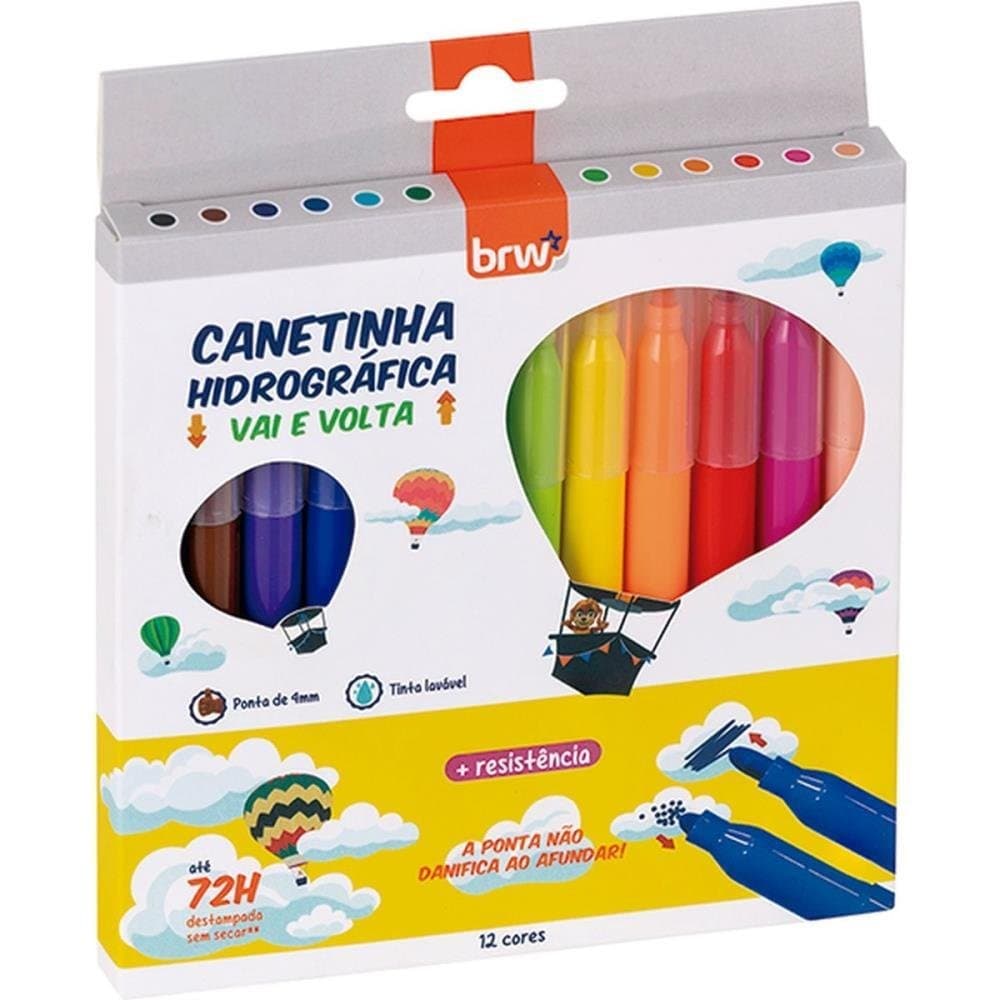 Caneta Hidrografica Vai e Volta 4MM 12CORES CX.C/12