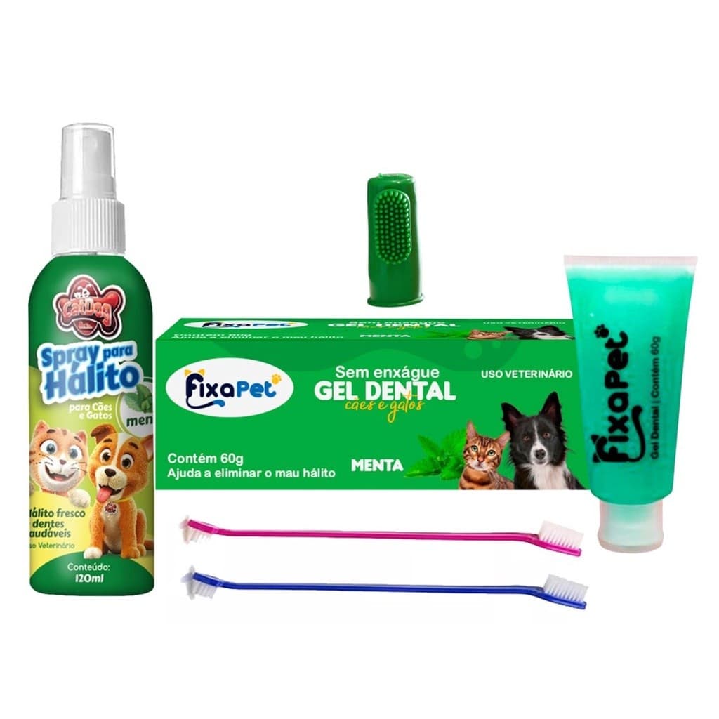 Kit Higiênico Dental Pet Cães e Gatos 1 Creme / 2 ESCOVAS / 1 DEDEIRA / 1 SPRAY